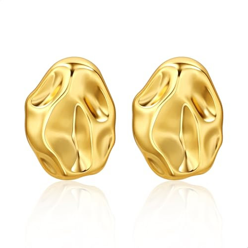 BOUTIQUELOVIN Chunky Statement Ohrringe Gold Ohrstecker Groß 14K Goldene Ohrringe Damen für Frauen Mama Freundin