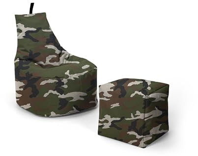 Nadimaideal Sitzsack XL - XXL für Kinder, Teenager & Erwachsene | Indoor & Outdoor | bereits gefüllt | Sitzsack Gaming | Füllung EPS Perlen (Camouflage, XXL - Durchmesser 80 cm für Erwachsene)