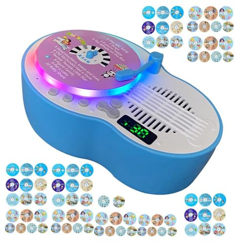 Ahuuen Juguete Tocadiscos Rockin,Juguete Tocadiscos,Tocadiscos de máquina de educación temprana | Juguetes educativos interactivos para Contar Cuentos con 84 Tarjetas para niños y niñas de 3 a 6 años