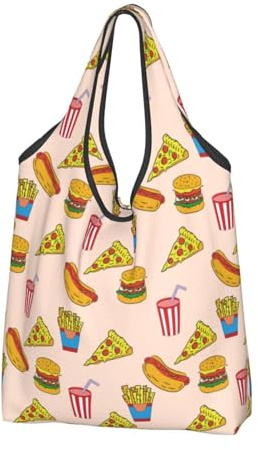 Buewutiry Große Tragetasche für Frauen – leichte Hamburger-Pizza-Cola, wiederverwendbare Einkaufstaschen, Einkaufstaschen für Lebensmittel, Stofftaschen, Arbeit, Strand, Reisen mit Griffen