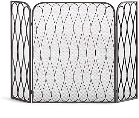FYNBSSAS Kamingitter, Funkenschutz für Kamine, Faltbare 3-teilige Kamingitter, babysicher, großer Funkenschutz aus Stahl für Herd/Gaskamin/Holzofen, 35,4 Zoll hoch (Farbe: Schwarz