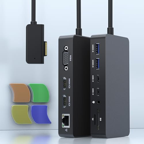 Microsoft Surface Dock Triple Displays 2 HDMI+VGA, 12 in 1 Surface Docking Station für Surface Pro 11/10/9/8/X/7/6/5/4/3, Surface Laptop 7/6/5/4/3/2/1, Surface Laptop Go 3/2/1, Surface Book
