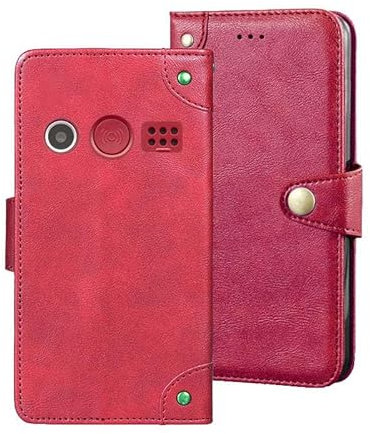 Auotu PU Leather with camera lens Wallet Pouch Flip Case Cover With Stand Card Slot Design For Doro 1380 1381 1382 Smartphone (Red)