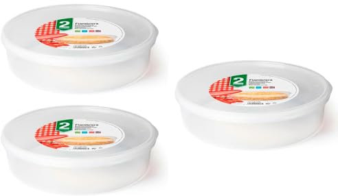 Tradineur - Pack de 3 Fiambreras Redondas para tortillas - Capacidad de 2 Litros - Fabricado en plástico - Apto para microondas y congelador - Ø 24,5 x 6,5 cm