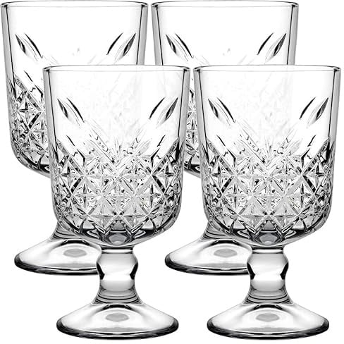 Queensway 330ml Stemmed Wine & Cocktail Goblets Elegant Cut-Glass Design, Premium Glassware for Red Wine, Cocktails, Fine Dining & Special Occasions Set of 4