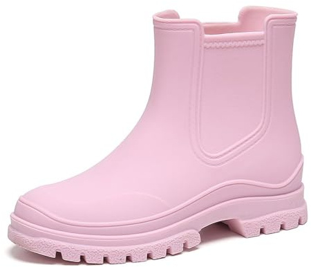 VERROL Damen Gummistiefel Chelsea Boots Mädchen Stiefelette Kurzs Slip On Regenstiefel Wellies Wasserdicht Gartenstiefel Schwarz 36-41 EU