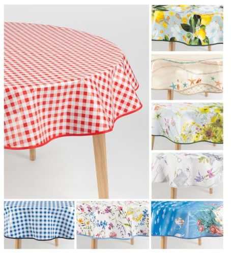 laro Rund 140 cm Wachstuchtischdecke Tischdecke Abwaschbar PVC, Muster:Karo Oktoberfest Rot, Größe: 140cm Rund