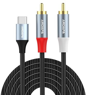 ANDAPA 1.5M Cable Adaptador 2RCA a USB C para Teléfono, Tablet, Home Theater, DVD, Amplificador, Altavoz, Estéreo de Coche, Samsung Galaxy S23