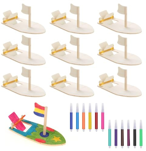 CONNECTION 10 Stück Holzboote Basteln Holzboot Holz Bastelset DIY Holz Segelboot Set Malen Bemalt Holzboot Basteln Mit 12 Aquarellstift Für Kindergeburtstag Bastelns Dekorieren