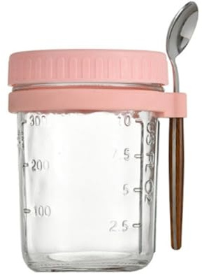 Aboiled 1pcs Breakfast Cup Container Airtight Oatmeal Jar with Cover and Spoon Portable Oatmeal Cup for Salads Cereal Easy Install Pink