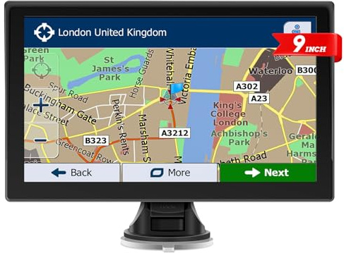 9 inch GPS Navigator Sat Nav for Car, Truck, with UK Europe Maps, Lifetime Free Updates, Support Postcode Search and Voice Guidance, Speed Camera Alert, Lane Guidance Assist, POI