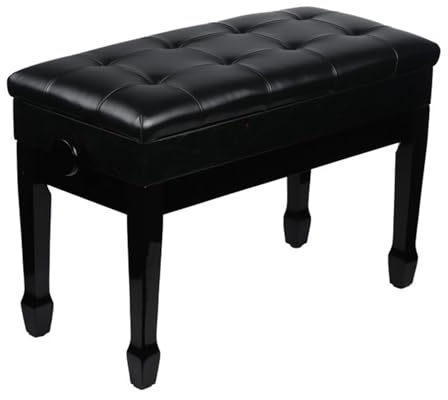 ETUELNOPT Piano Stools， Solid Wood Piano Stool Height Adjustable With Storage And Leather Seat In Brown And Black(Black)