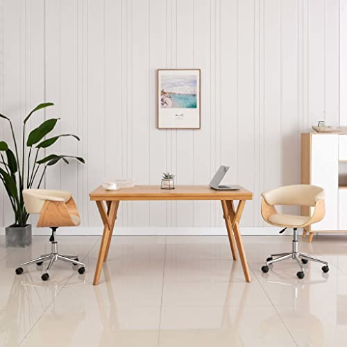 Kaelestia Drehbarer Esszimmerstuhl Creme Bugholz Kunstleder mit ergonomischer Polsterung, höhenverstellbar, 360 Grad schwenkbar, langlebiges Metallgestell, ideal für Küche, Wohnzimmer