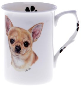 (BB20) SINGLE BONE CHINA BEAKER/ MUG/CUP SMOOTH SHORT HAIR CHIHUAHUA Hand decorated Kirsty Jayne China