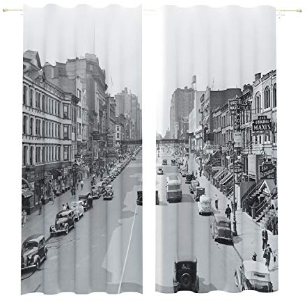 Lemare Deko-Vorhänge Digitaldruck | Stadt | Retro | Dicker Vorhang Blickdicht | 2 STK. 145x260 cm