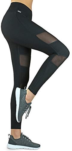 Formbelt lauftights Damen Leggings mit mesh Handytasche lang Fitness Tights Stretchhose Plus Size Leggins große größe Leggins hoher Bund Handy Netzstoff schwarz XL