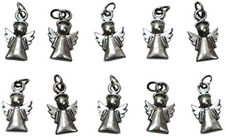 Eurofusioni Pequeño Àngel de la guarda Charms - Colgante chapeada plata - DIY bisutería y Favors Primera Comunión, Sacramento de la Confirmación, Batism para niños y niñas - h 1,7 cm - 10 piezas