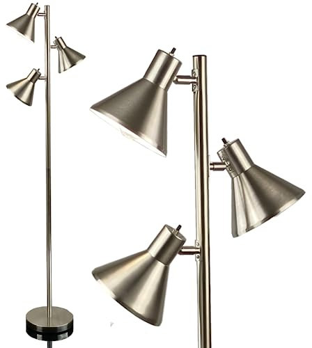 WIAONE LIGHTACCENTS Tree Floor Lamp with 3 Adjustable Reading Room Lights - Pole Lamp Living Room Light Tree Style Standing Lamp (Nickel)