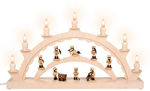 Nestler-Seiffen Schwibbogen mit Thiel Bergleuten, elektrisch beleuchtet