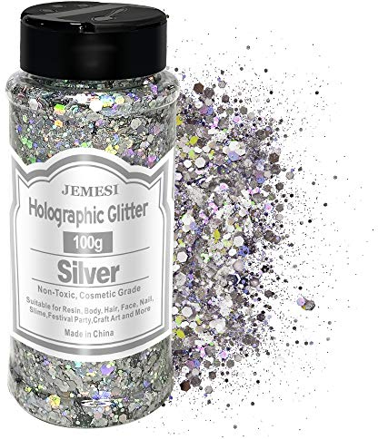 Holographische Chunky Glitter, Silber 100g Pailletten für Harz, Gesicht, Nagel, Körper, Slime, Festival Party Art