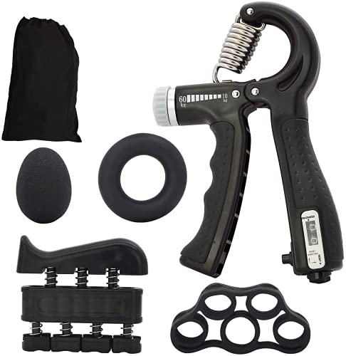 ZITFRI Handtrainer Fingertrainer Unterarmtrainer 5er Zählbar Griffkraft Trainer 5-60KG Verstellbarer Grip Trainer Hand Gripper Fingerstretcher Trainingsring Antistressball für Fitness Krafttraining