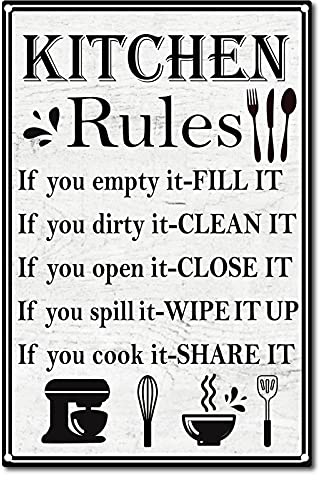 CREATCABIN Reglas de Cocina Cartel de Chapa Vintage Divertido Metal Decoración de Pared Decoración Arte Mural Pintura de Hierro Colgante para el Hogar Jardín 12 x 8 Pulgada