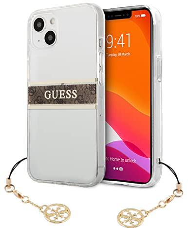 Guess GUHCP13MKB4GBR Case for iPhone13 6.1 Transparent 4G Brown Strap Charm