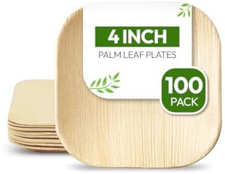 FOOGO Green 100pcs Mini Assiettes Jetables en Feuille de Palmier, 10cm Carré, Écologique Biodégradable Compostable Comme Assiettes Bois, Bambou, Papier, Plats Chauds, Mariage, Pique-Nique, Fête