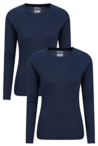 Mountain Warehouse Talus Womens Round Neck Tops - Multipack Ladies Thermal Tee, Lightweight, Quick Drying - Best for, Skiing, Snowboarding to wear as a Baselayer Navy (2 Pack) Women's Size 6