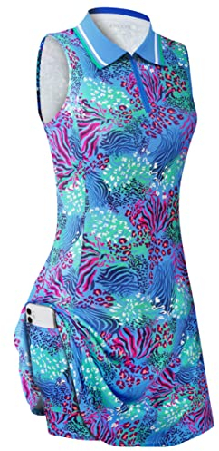FREEYE Damen-Workout-Kleid mit Shorts-Tasche, ärmelloses T-Shirt, Tank-Top, Sportkleidung, A-Linie, sportliche Outfits, Activewear, Bekleidung, Leopardenmuster, Größe XL