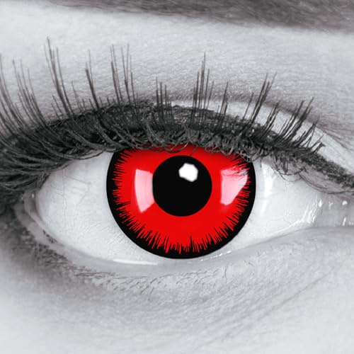 MeralenS farbige rote Kontaktlinsen MIT Stärke -4,50 Dioptrien Red Lunatic rot Monatslinsen farbig crazy mit gratis Linsenbehälter. Zu Halloween, Karneval, Fasching, Kostüm für Damen/Herren