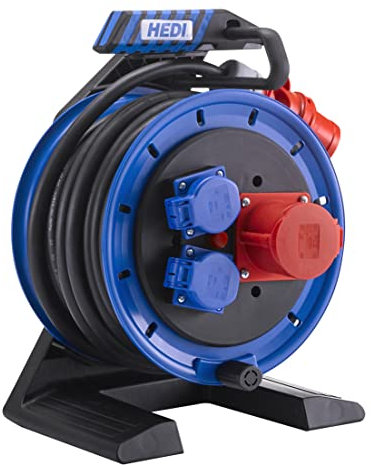 Hedi Drehstrom Kabeltrommel Generation 7 Companion (Kabeltrommel-ø 250 mm, Neopren Gummi-Leitung 20 m, CEE Anschlussstecker 5x16 A/Ausgänge 2x Schutzkontakt-Steckdosen) K7AD2016T2