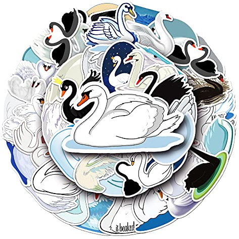 Lovely Swan Stickers for Boys Girls Kids Teens,Cartoon Vinyl Waterproof Stickers for Tablet Laptop Flasks Water Bottle Scrapbook Cup Bike Phone Car Notebook, Cute Birds Decals Pack[Swan-50Pcs]