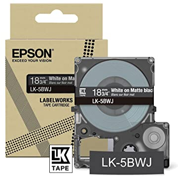 Epson Etikettenkassette, mattes Beschriftungsband LK-5HWJ weiß auf navy, langlebiges Band für Epson LabelWorks Etikettendrucker, wasser- & verschleißfest, 8 m x 18 mm
