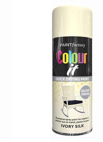 SuperGift.com Ivory Silk Gloss All Purpose Aerosol Spray Paint 400ml Quick Drying Spray, Fast Dry and Excellent Coverage for Metal, Wood, Plastic and More by Diva Gift