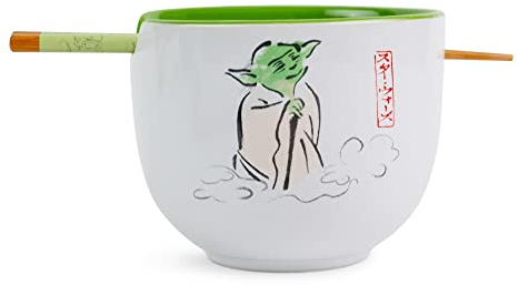 Star Wars Yoda - Juego de vajilla de cerámica May The Force Be With You | Incluye cuenco de fideos ramen de 20 onzas y palillos de madera