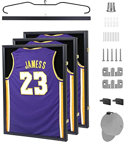 Nice C Trikotrahmen, Rahmen Trikot, Rahmen für Trikot, Trikotrahmen Fußball, Trikot Bilderrahmen mit 98% UV-Schutz, Kleiderbügeln und Haken, Valet-Pinnwand, Acryl, Basketball (3 Packung)