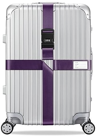 König Design Koffergurt - Zahlenschloss - Verstellbar und Violett - Inklusive Namensschild - Kofferband für Flugreise - Gepäckgurt Kofferband Zubehör
