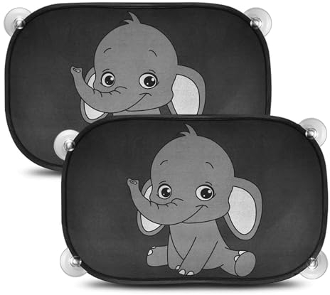 KingSaid Auto Sonnenschutz Baby mit UV Schutz, 50x30cm Sonnenblende mit Saugnäpfen, Autofenster Sonnenschutz für Kinder mit süßen Tier Motiven-2er Set