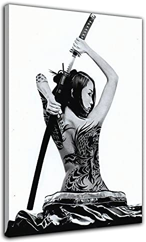 HOPNRU Geisha Samurai Warrior pared arte chica tatuaje cartel lienzo impreso pintura cuadro moderno hogar dormitorio baño decoración cartel (30x45cm-Enmarcado)