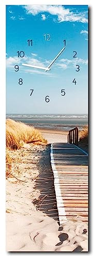 daazoo Wanduhr Sunny Beach 20 x 60 cm (OHNE TICKGERÄUSCHE) – Glasuhr inklusive Wandaufhängung – Lautlose Uhr Made in EU für Wohnzimmer, Esszimmer, Flur oder Schlafzimmer – einfache Montage