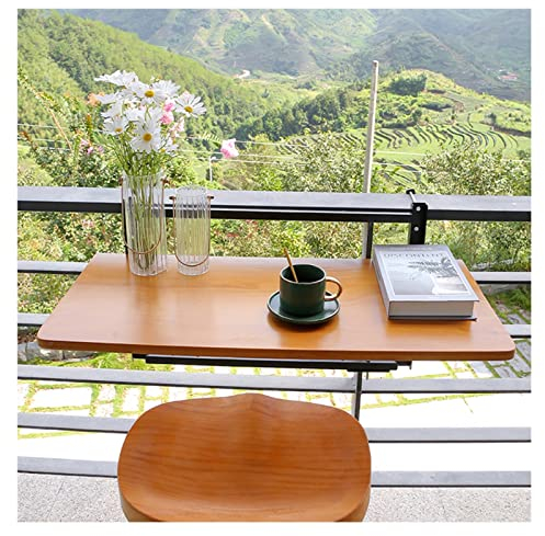 IBOWZ Balkonhängetisch Balkon-Hängetisch, Terrassen-Balkon-Hängetisch, Klapptisch, wasserdichter Holz-Hänge-Balkontisch, hängendes Klappgeländer für Terrasse, Garten, Balkon/Massivholz/120 x 35 cm