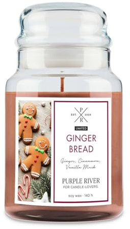Purple River Große Duftkerze im Glas mit Deckel | Gingerbread | Duftkerze Weihnachten | Kerzen lange Brenndauer | Sojawachskerze | Raumduft für Zuhause