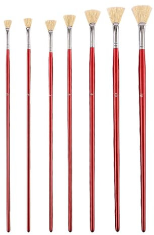 FSSTUD 7 Pcs Artist Fan Paint Brush Long Handle Painting Brush Hog Bristle Hair Paint Brush Oil Acrylic Paint Brushes for Watercolor