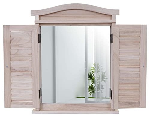 DECOSHOP26 Miroir Mural Design fenêtre avec Volets 53x42x5cm en Bois Marron 04_0003182