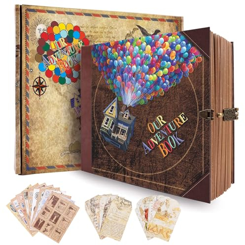 Our Adventure Book Album Fotografico 146 Pagine,Con Serrature D'Epoca Scrapbooking Album,Design Della Copertina In Rilievo 3d,Album Foto Viaggio Regali Di Coppia/Regalo Anniversario Per Lui