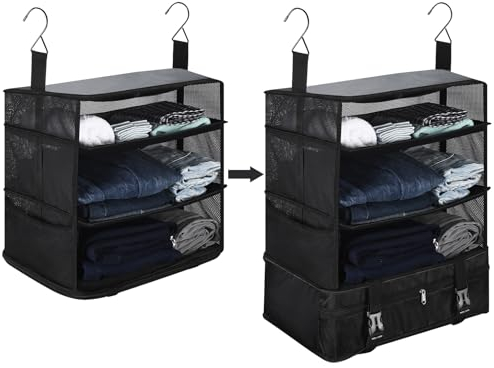 Aomiduo Cube d'emballage de Voyage Organisateur de valise à suspendre Compression Pliable Organisateur de bagages à main pour les voyages Oxford de compression pour valises Grand crochet Noir