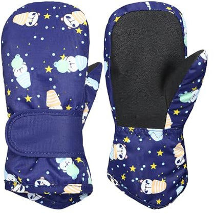 QKURT Guanti da Sci per Bambini di 1-6 Anni, Guanti da Neve Caldi Invernali, Guanti Antivento per Snowboard e Pattinaggio, Guanti per Ragazze e Ragazzi
