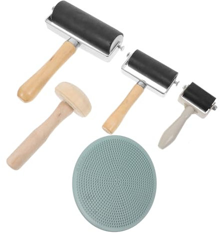 CAXUSD 1Set Roller Printmaking Tool Portable Glue Roller Rubber with Wooden Handle for Art Craft DIY Printing and Painting Supplies Lightweight Design