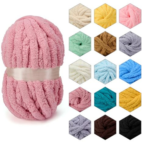 ERLYEEN Grobes Garn zum Handstricken, weiches DIY-Deckengarn, Leder, Rosa, 1 kg
